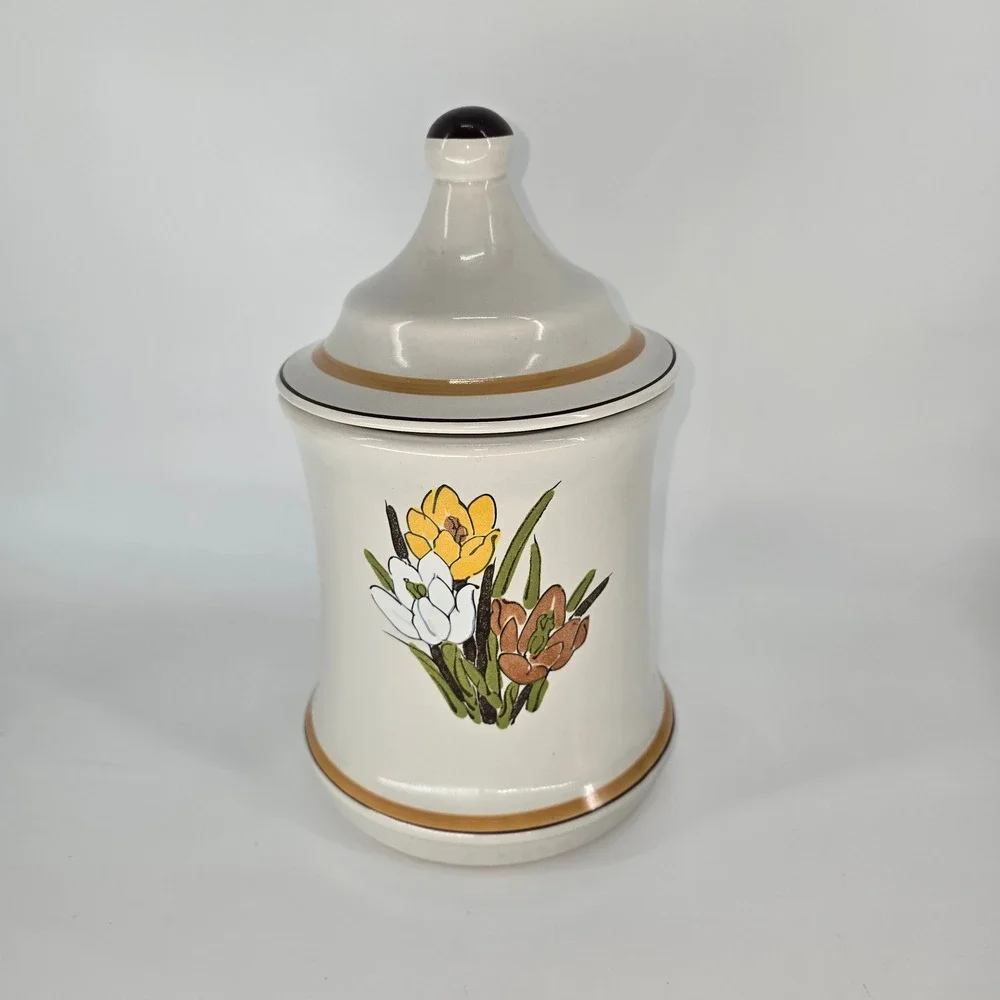 Vintage Acsons Adela Stoneware Canister Floral Tulip Retro Kitchen Storage